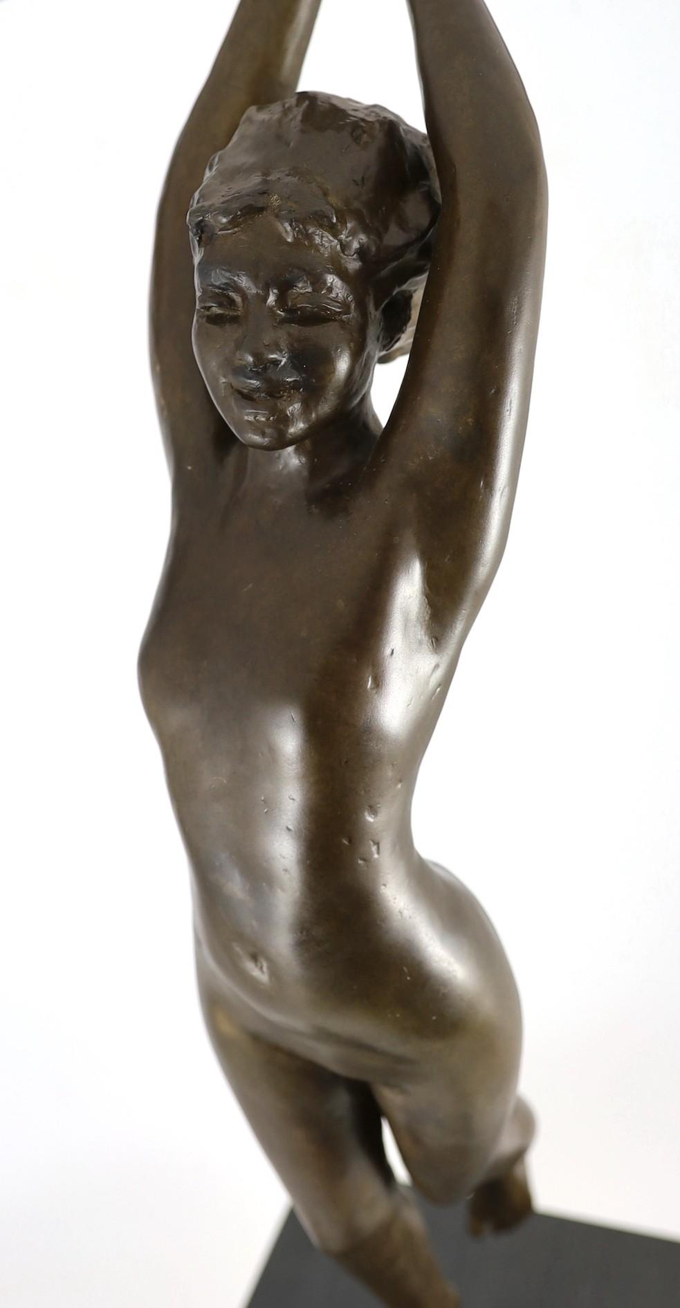 Sydney Harpley R.A. (British, 1927-1992), bronze, 'Girl with a beach ball', Total height including plinth 104cm high
